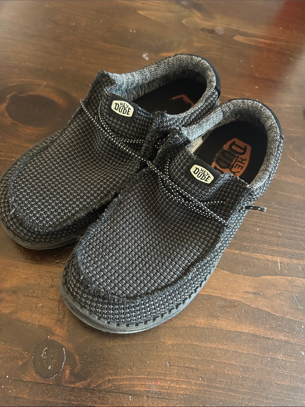 Hey Dude Kids Black Knit Moccasin Slip-Ons